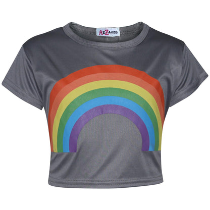 A2Z 4 Kids Girls Crop Top & Skirt Sets Designer's Rainbow Print Steel Grey Trendy Floss Fashion Belly Shirt & Skirts Trendy T Shirt Tops Tees & Bottom Set New Age 5 6 7 8 9 10 11 12 13 Years