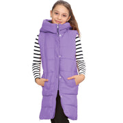 A2Z Kids Girls Down Vest Fashion Oversized Lilac Hooded Quilted Gilet Padded Long Line Vest Jacket Long Sleeveless Coat Urban Winter Wear