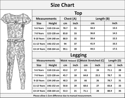 Kids Girls Leaves Crop Top Legging Set Comfortable Casual Wear Outfit Sets
