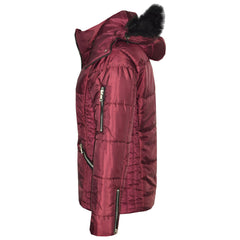 Girls Puffer Jacket Quilted Winter Coat Faux Fur Hood Warm Padded Zipped Coat