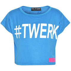 Girls Top Kids #Twerk Print Stylish Fashion Trendy T Shirt Crop Top 7-13 Years