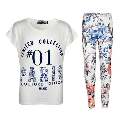 Kids Girls Top #01 Paris Printed Trendy Top & Stylish Legging Set Age 7-13 Years