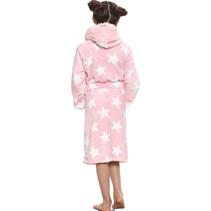 A2Z 4 Kids Girls Fleece Luxury Sherpa Hooded Dressing Gown Leopard Print