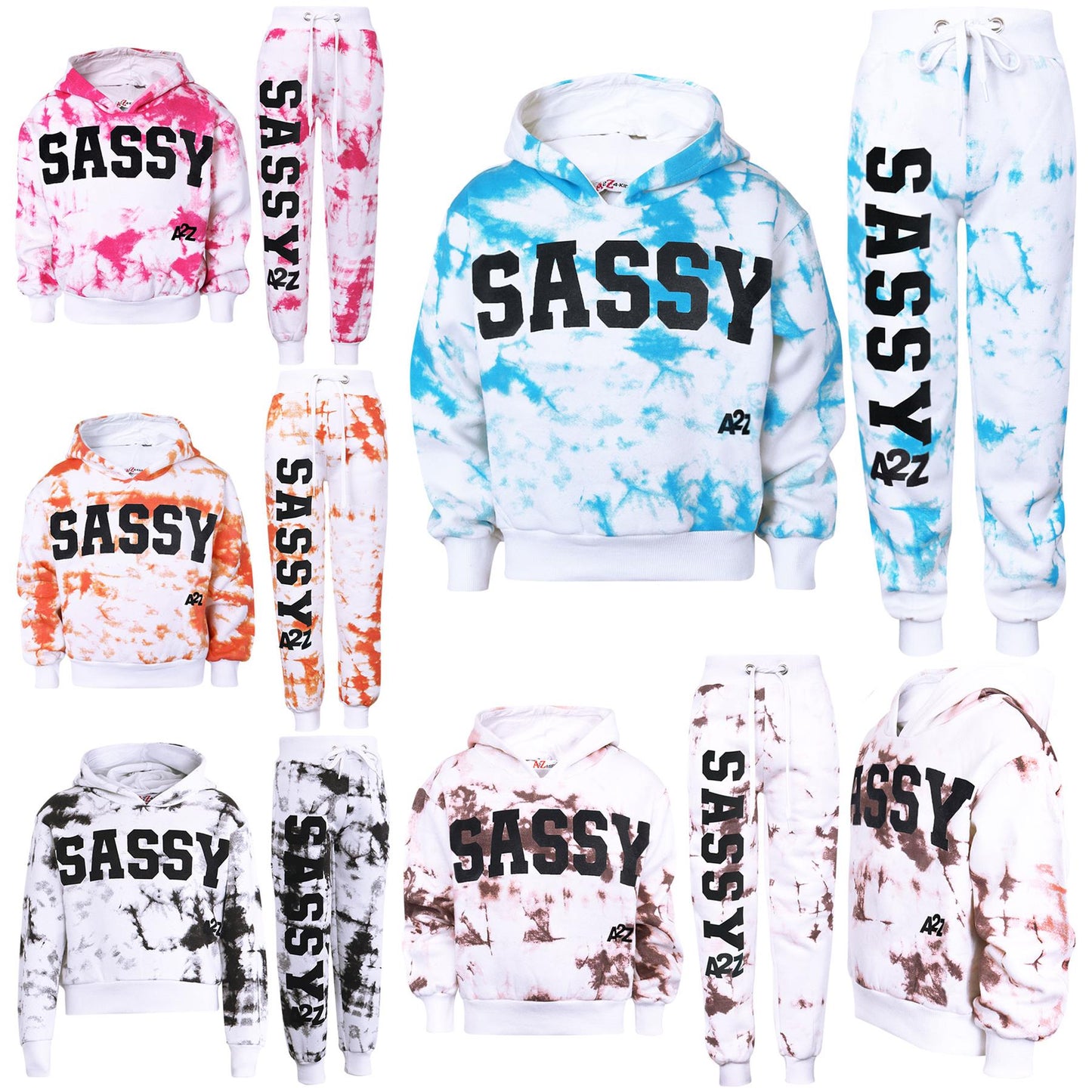 A2Z 4 Kids Girls Tracksuit Tie Dye Sassy Hooded Crop Top Jogging Suit