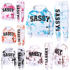 A2Z 4 Kids Girls Tracksuit Tie Dye Sassy Hooded Crop Top Jogging Suit