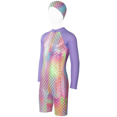 Kids Girls Rainbow Swimsuit With Hat Surfing Diving Quick Dry Swimwear Suit