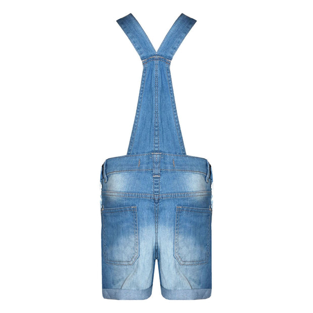Kids Girls Denim Stretch Dungaree Shorts Jumpsuit Playsuit All In One 7-13 Years