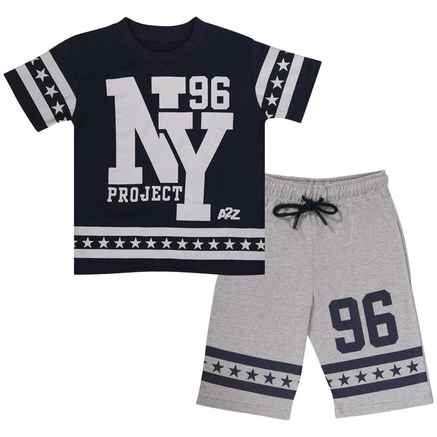 A2Z 4 Kids® Kids Boys Girls T Shirt Short Set Designer's Navy 100% Cotton NY New York Print T-Shirt Top & Shorts Set Age 5 6 7 8 9 10 11 12 13 Years