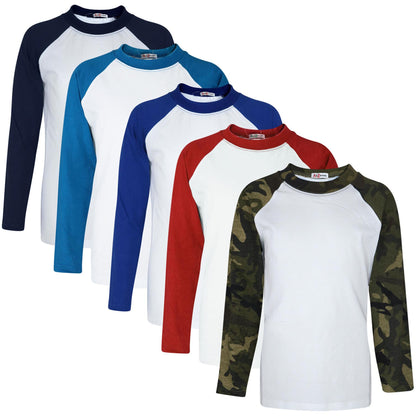 Kids Boys Girls T Shirts Plain Baseball Long Raglan Sleeves Sports Tees 2-13 Yrs