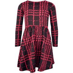 Kids Girls Skater Dress Long Sleeve Tartan Flared Party Summer Dresses 5-13