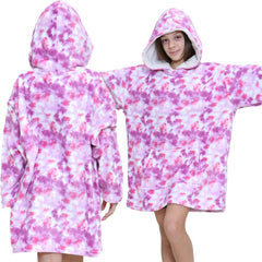Kids Girls Boys Oversized Hoodie Blue Tartan Printed Snuggle Soft Fleece Blanket