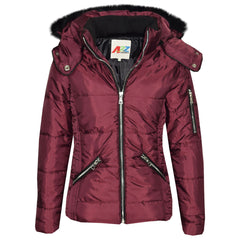 Girls Puffer Jacket Quilted Winter Coat Faux Fur Hood Warm Padded Zipped Coat