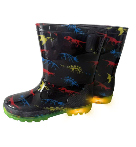 A2Z 4 kids Boys Girls Dinosaur Print Light Up Wellington Boots PVC Rain Wellies
