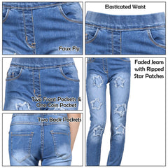 Kids Girls Denim Stars Ripped Jeans Comfort Stretchy Skinny Fashion Pants
