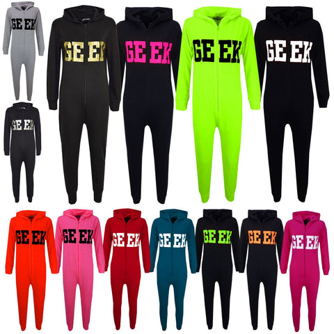 A2Z 4 Kids Girls Boys GEEK Hooded Onesie Children Hooded Ribbed Cuffs Pyjamas