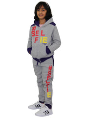 Kids Girls Boys #Selfie Tracksuit Hooded Hoodie Bottom Jog Suit Joggers 7-13 Yrs