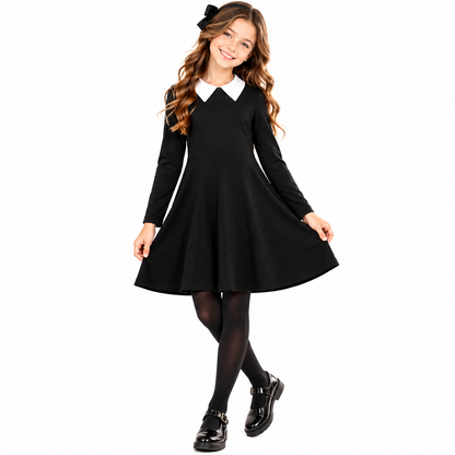 Kids Girls Swing Dress Long Sleeves Flared Gothic School Girl Uniform Dresses