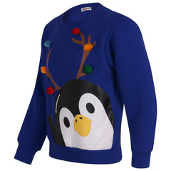 Kids Girls Boys Christmas Penguin Face Sweatshirt Long Sleeve Trendy Jumper 2-13