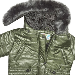 Kids Girls Jackets Puffer Hooded Detachable Faux Fur Wet Look Padded Long Coats
