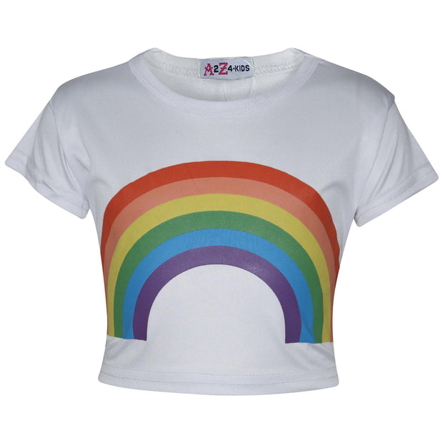 A2Z 4 Kids Girls Crop Top & Skirt Sets Designer's Rainbow Print White Trendy Floss Fashion Belly Shirt & Skirts Trendy T Shirt Tops Tees & Bottom Set New Age 5 6 7 8 9 10 11 12 13 Years