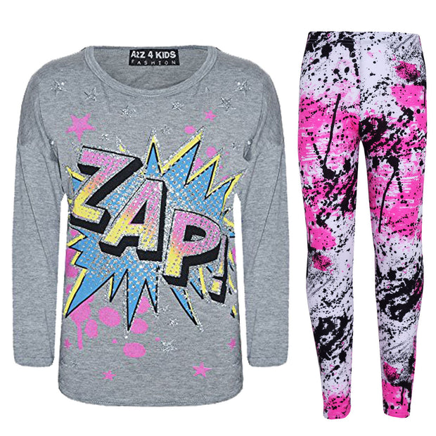 A2Z 4 Kids® Girls Top Kids Designer's Zap Print Trendy T Shirt Tops & Splash Print Legging Set Age 7 8 9 10 11 12 13 Years