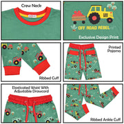 A2Z 4 Kids Tractor Pyjama Set Contrast Colour PJS Matching Top Bottom Green Pyjamas Comfy Loungewear Dress Up Outfit Gifts for Girls & Boys Age 2-13 Years