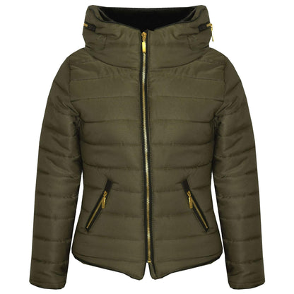 A2Z 4 Kids Girls Jacket Kids Stylish Padded Olive Puffer Bubble Fur Collar Quilted Warm Thick Coat Jackets Age 3 4 5 6 7 8 9 10 11 12 13 Years