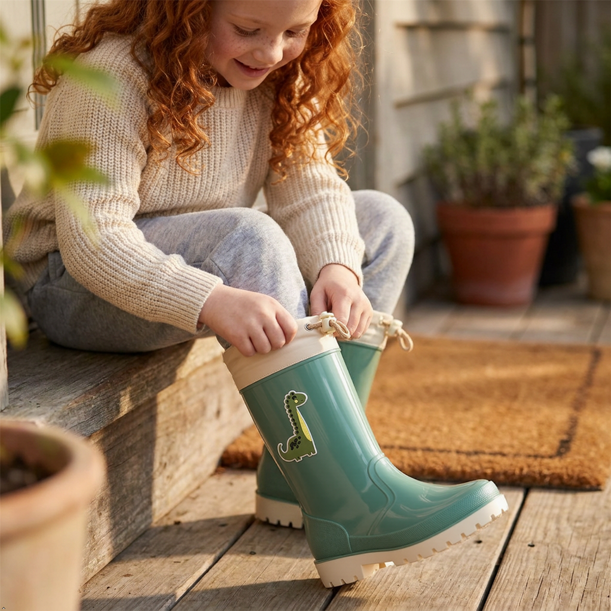 Kids Waterproof Wellington  PVC Rain Wellies Adjustable Warm Lined Non Slip Sole