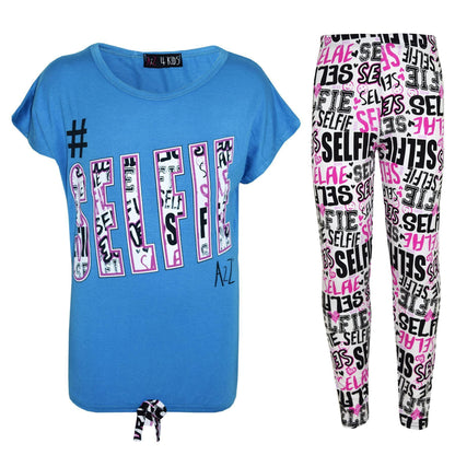 Kids Girls #Selfie T Shirt Top & Fashion Selfie Graffiti Legging Set 7-13 Years