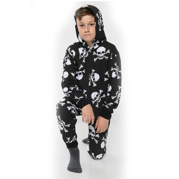 Kids Unisex Onesie Girls Boys Skull & Cross Bone Print Onesies All In One Jumpsuit PJ's New Age 5-13 Years - A2Z 4 Kids