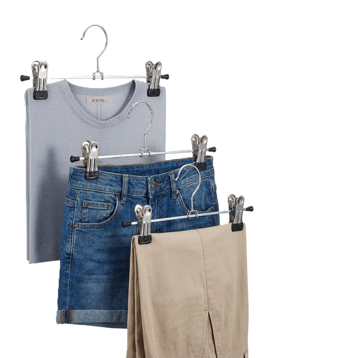 A2Z Metal Trouser And Skirt Hangers With Clips 3 Pack Heavy Duty Chrome