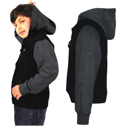 Kids Boys Denim Jacket Fleece Long Sleeves Hooded Stylish Jeans Coat For 2-13 Yr