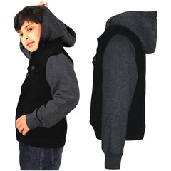 Kids Boys Denim Jacket Fleece Long Sleeves Hooded Stylish Jeans Coat For 2-13 Yr