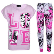 A2Z 4 Kids Girls Love Print Top Short Sleeve T-Shirt & Splash Print Fashion Leggings Set Age 5-13 years