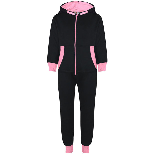 A2Z 4 Kids Girls Baby Pink Contrast Fleece Onesie All In One Jumsuit Playsuit Nightwear New Age 2 3 4 5 6 7 8 9 10 11 12._13 Years