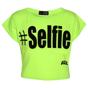 KIDS GIRLS NEW SEASON " # SELFIE " PRINTED CROP TOP T SHIRT 7 8 9 10 11 12 13 Yr