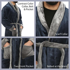 Adults Fleece Bathrobe Navy Dressing Gown Soft Changing Robe Ladies Gents Gift