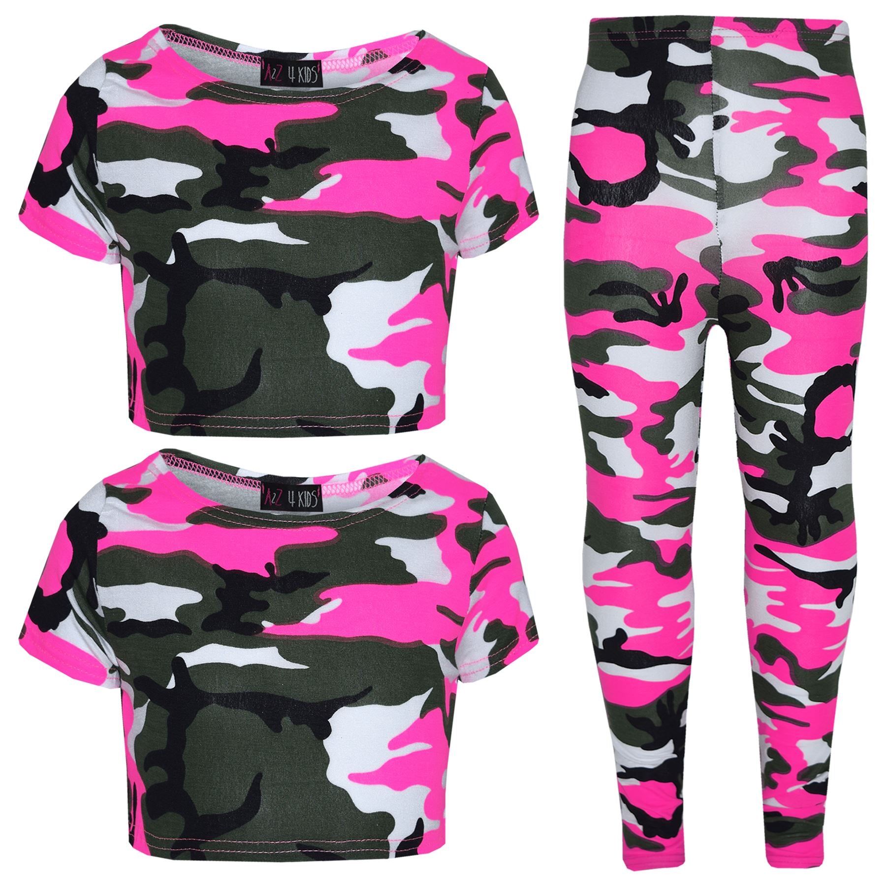 Girls Top Kids CamouFlage Print Trendy Crop Top Fashion Legging Age 7-13 Years
