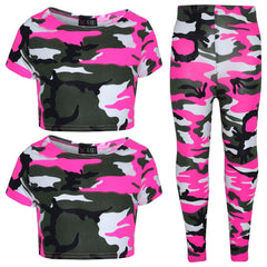 Girls Top Kids CamouFlage Print Trendy Crop Top Fashion Legging Age 7-13 Years