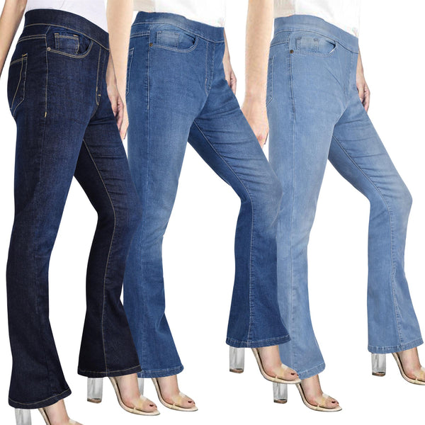 Womens Denim Jeans Comfort Stretch Flared Bell Bottom Fashion Pants For Ladies