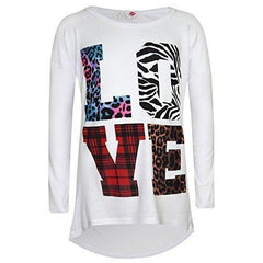 Kids Girls T Shirt LOVE Tartan Zebra Leopard Print Trendy Fashion Top 7-13 Years