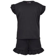 Kids Girls Flared Cap Sleeves Crop Top Plain Color T Shirt Top & Hot Shorts Set