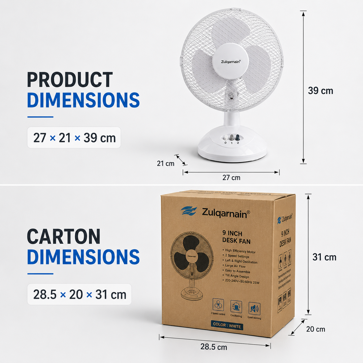 9 Inch Desk Fan with Oscillation and Tilt Angle Design with 2 Speed Settings