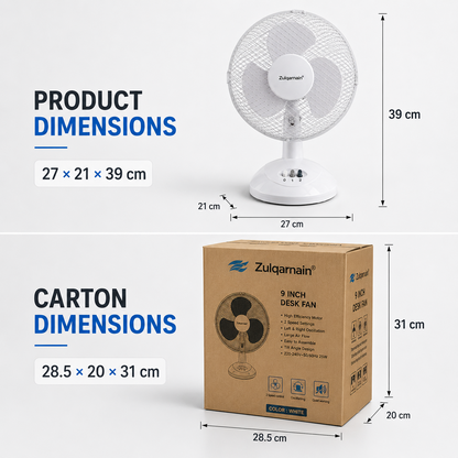 9 Inch Desk Fan with Oscillation and Tilt Angle Design with 2 Speed Settings