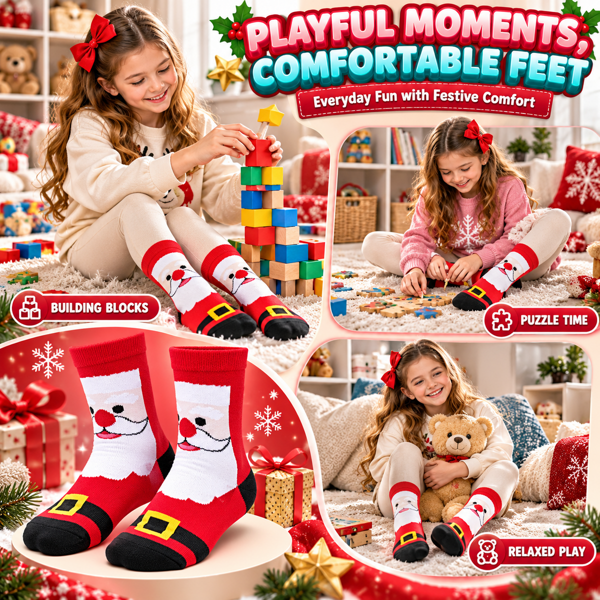 Kids Boys Girls Cotton Rich Christmas Socks Xmas Festive Soft Winter Socks