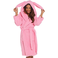 A2Z Womens Luxurious Fluffy Fleece Robe Winter Sherpa Hooded Dressing Gown