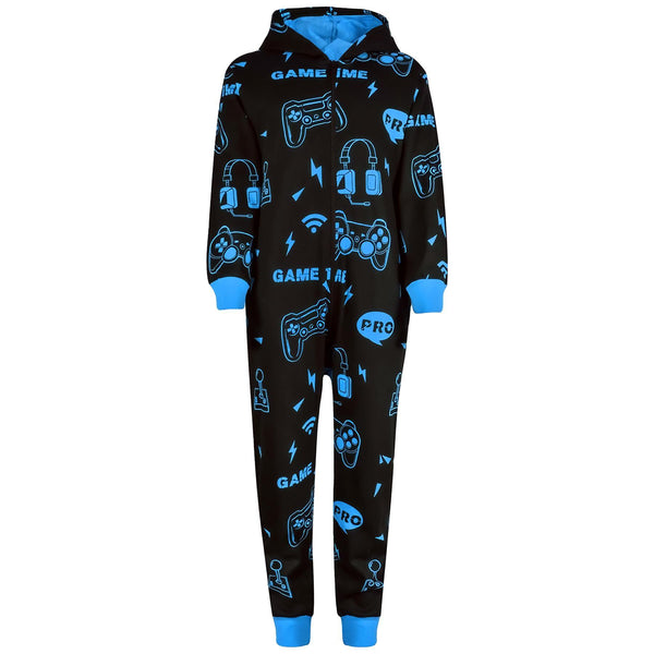 A2Z Onesie One Piece Kids Pyjamas Sleepsuit Blue Game Time Costume Girls Boys