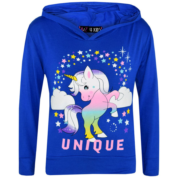 A2Z 4 Kids Girls Dabbing Unicorn Unique Tracksuit Kids Designer's Rainbow Floss Hooded Royal Blue Top & Legging Lounge Wear New Age 7 8 9 10 11 12 13 Years