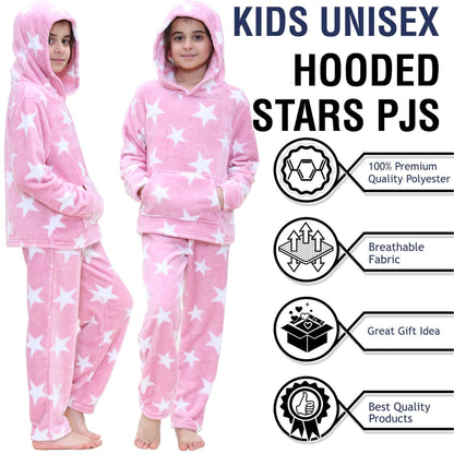 Kids Girls Stars Print Pyjama Extra Soft Loungewear Flannel Fleece PJS Set