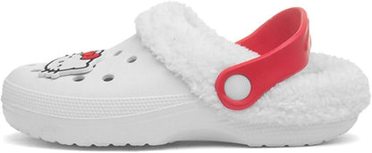 Kids Hello Kitty Girls Fur Lined Clogs Back Strap Officially Licensed Slippers